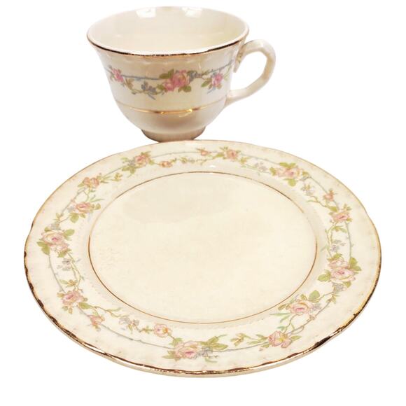Vintage Tea Cup And Saucer Crooksville China USA Gold Trim Farmhouse 1950's - Picture 2 of 7